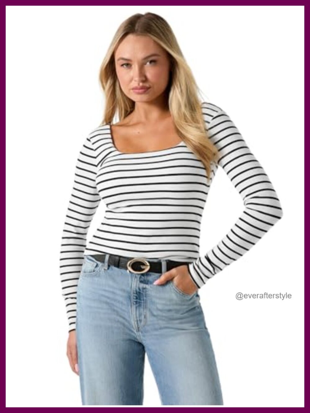 GUESS Slim Fit Striped Square Neck Long Sleeve T-Shirt